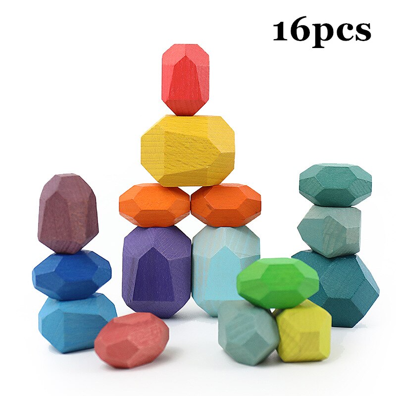 Children's Wooden Colored Stone Jenga Building Block Educational Toy Ins Style Stacking Game Rainbow Wooden Toy