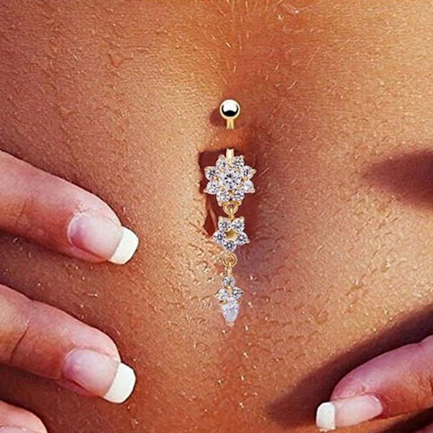 Sexy Belly Bars Navel Ringen Buik Piercing CZ Kristal Bloem Lichaam Sieraden Navel Piercing Ringen