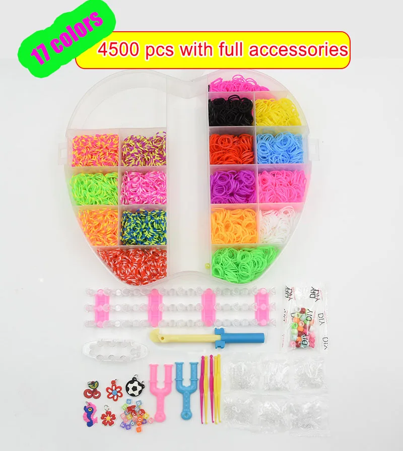 Ensemble de bandes de métier à tisser en caoutchouc pour enfants, bracelet en silicone, bande de tissage élastique, artisanat d'art pour enfants, kit de boîte de rangement de jouets, bricolage: WHITE