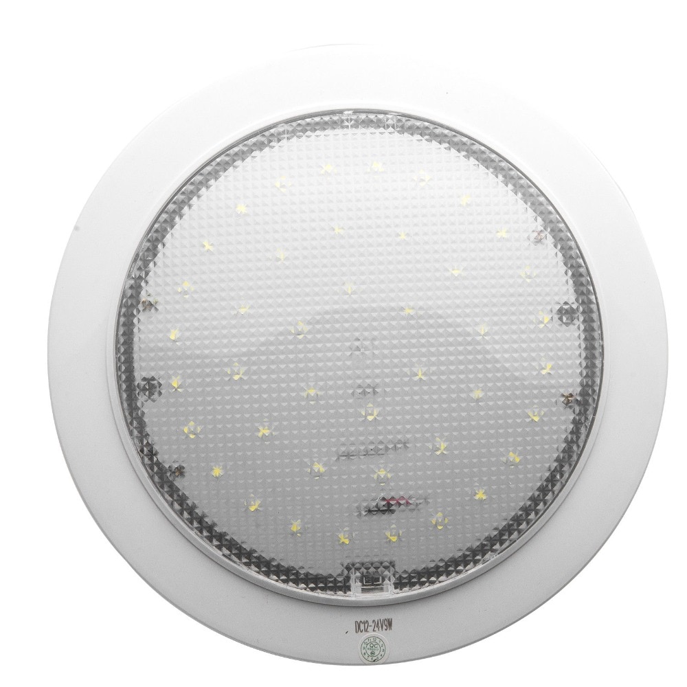 12v 9w led pannekake hvitt lys rv campingvogn båt interiør lugar tak kuppel lys