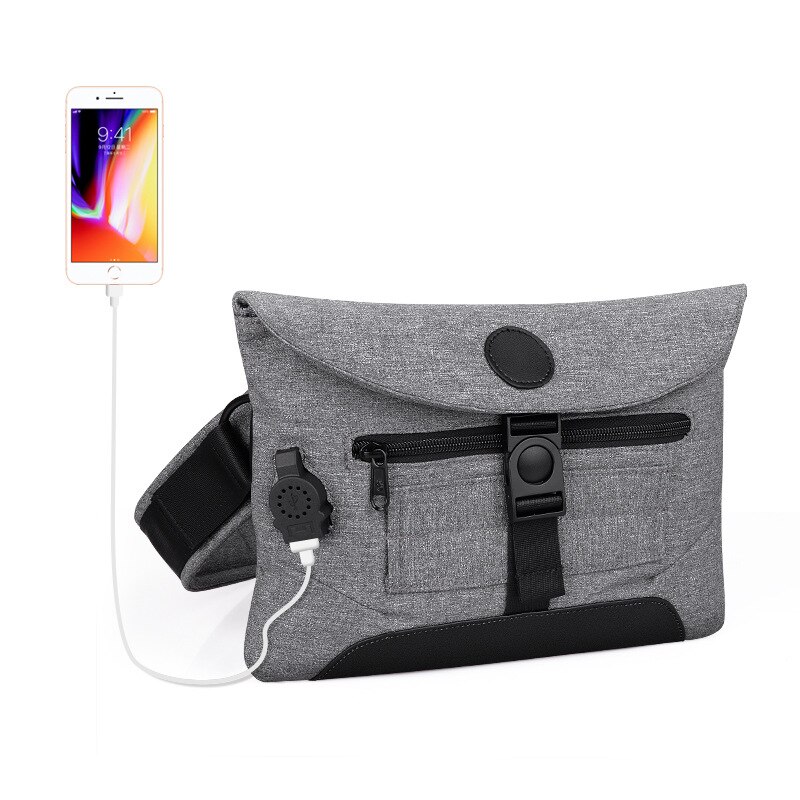 9.7 inch iPad Tablet USB Charging Chest Bag Multi-function Water Repellent Nylon Casual Small Shoulder Bags For Male: Gray