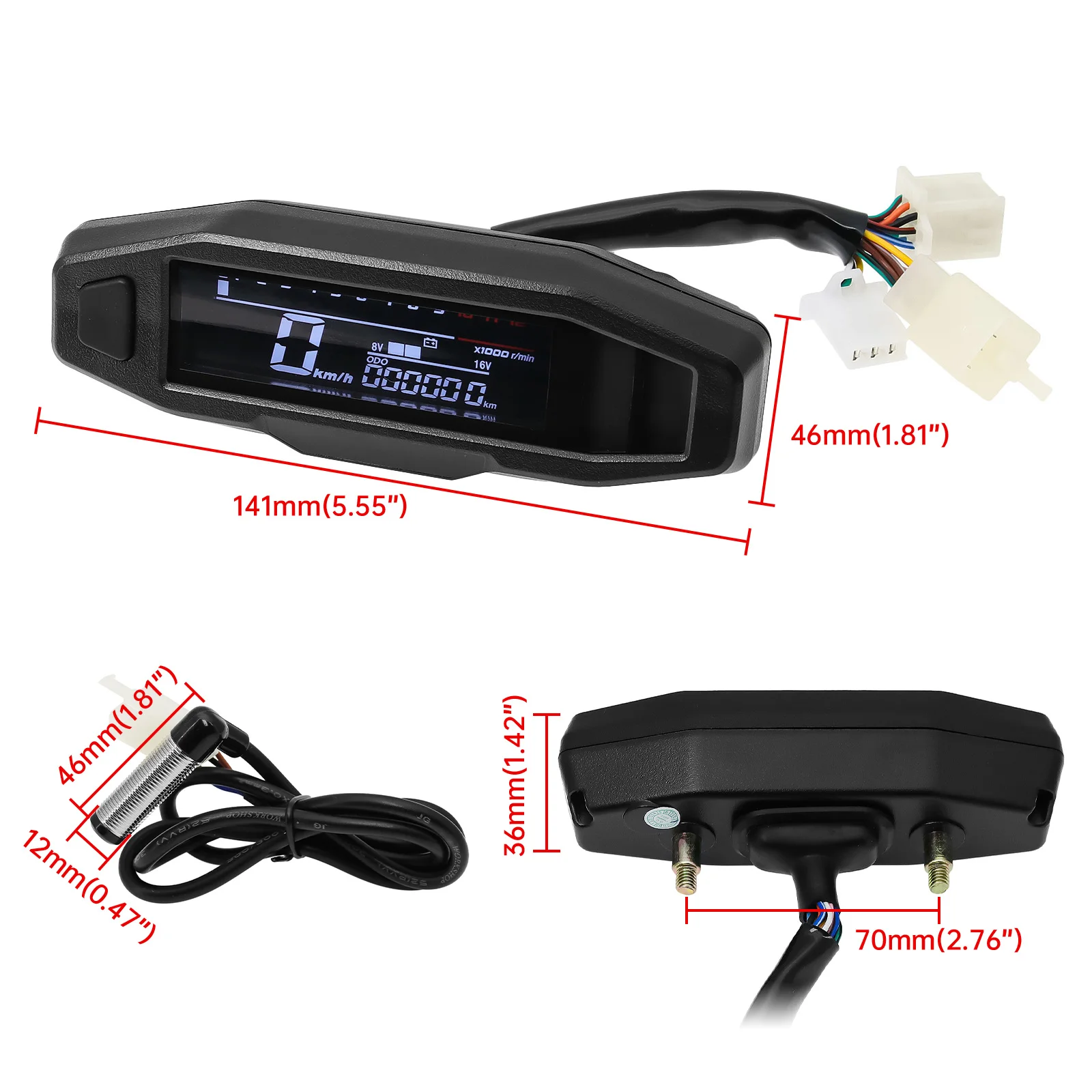 Een Universele Moto Rpm Toerenteller Snelheidsmeter Speed Gauge Tacho Meter Digitale Kilometerteller Instrument Sensor Set Voor Motorfiets
