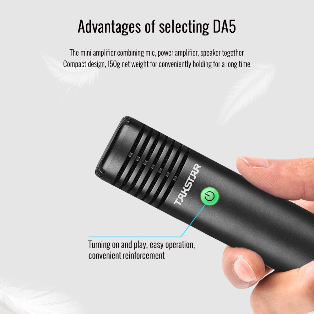 TAKSTAR DA5 Mini Handheld Amplifier 5W Amp Microphone/ Power Amplifer/ Speaker 3-in-1 Built-in Rechargeable Lithium Battery