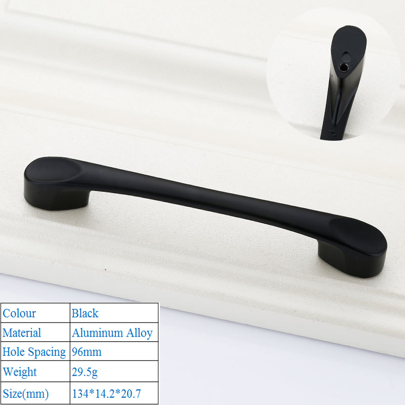 Poignée de porte noire moderne, à la américaine, poignée de meuble décorative: B 96mm