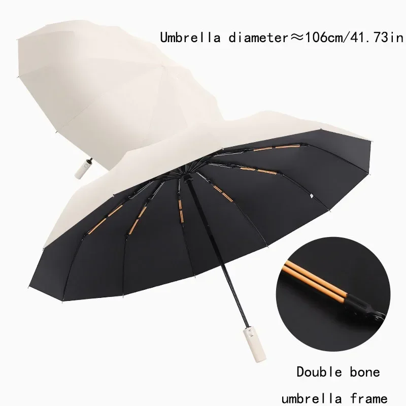 Paraguas reforzado de 24 huesos, paraguas resistente al viento resistente y duradero de negocios para hombres, paraguas protector solar anti-UV para mujeres soleadas: Borgoña