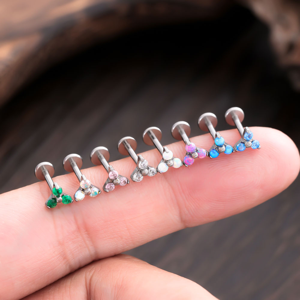 F136 Piercing de titanio 16G hilo interno labio cartílago 5A Piercing de circón ópalo Tragus pendientes joyería para Piercing corporal 2024