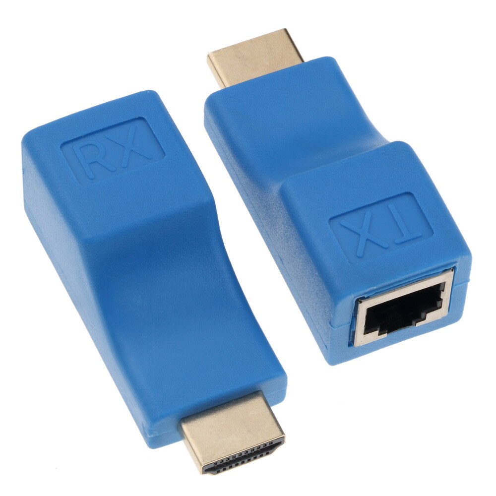 2 Stuks Abs Metal 1080P Hdmi Extender RJ45 Over Cat 5e/6 Netwerk Lan Ethernet Adapter Met blauwe Kleur 30M Transmissie Afstand: Default Title