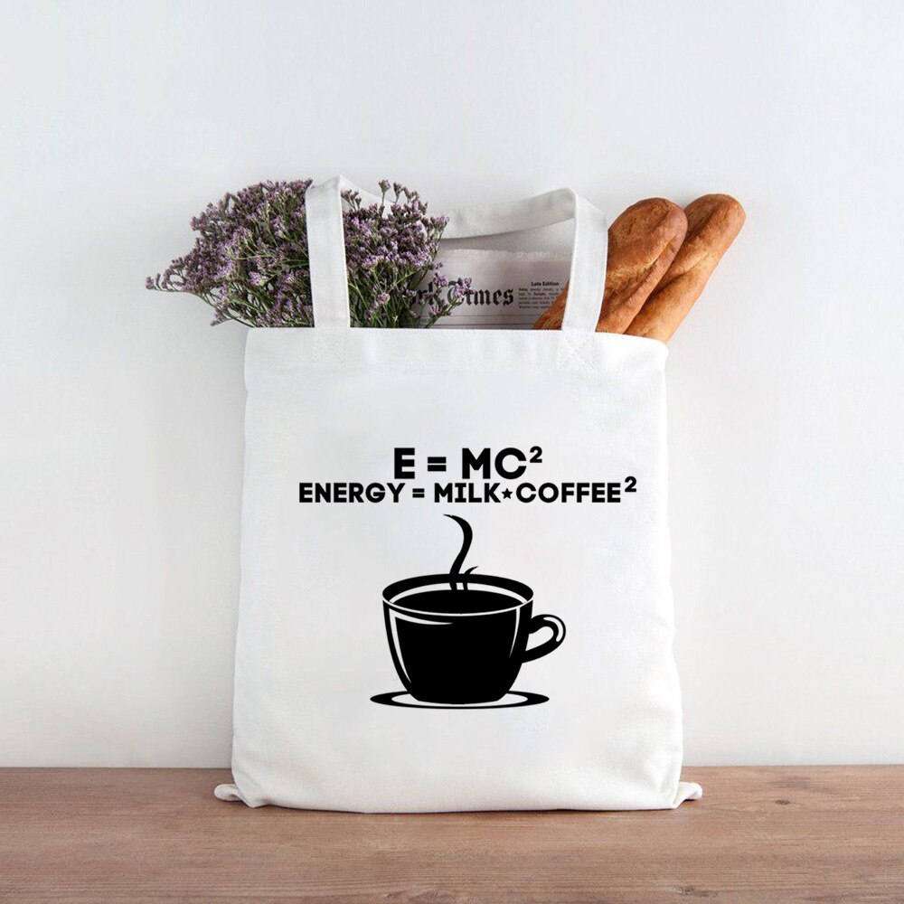 Canvas Shopping Bag Reusable Eco FriendlyTote Bag Coffee First Mom Life Shopper Book Bags Teacher Student Shoulder Bag Compra: B1639-TBWH-M