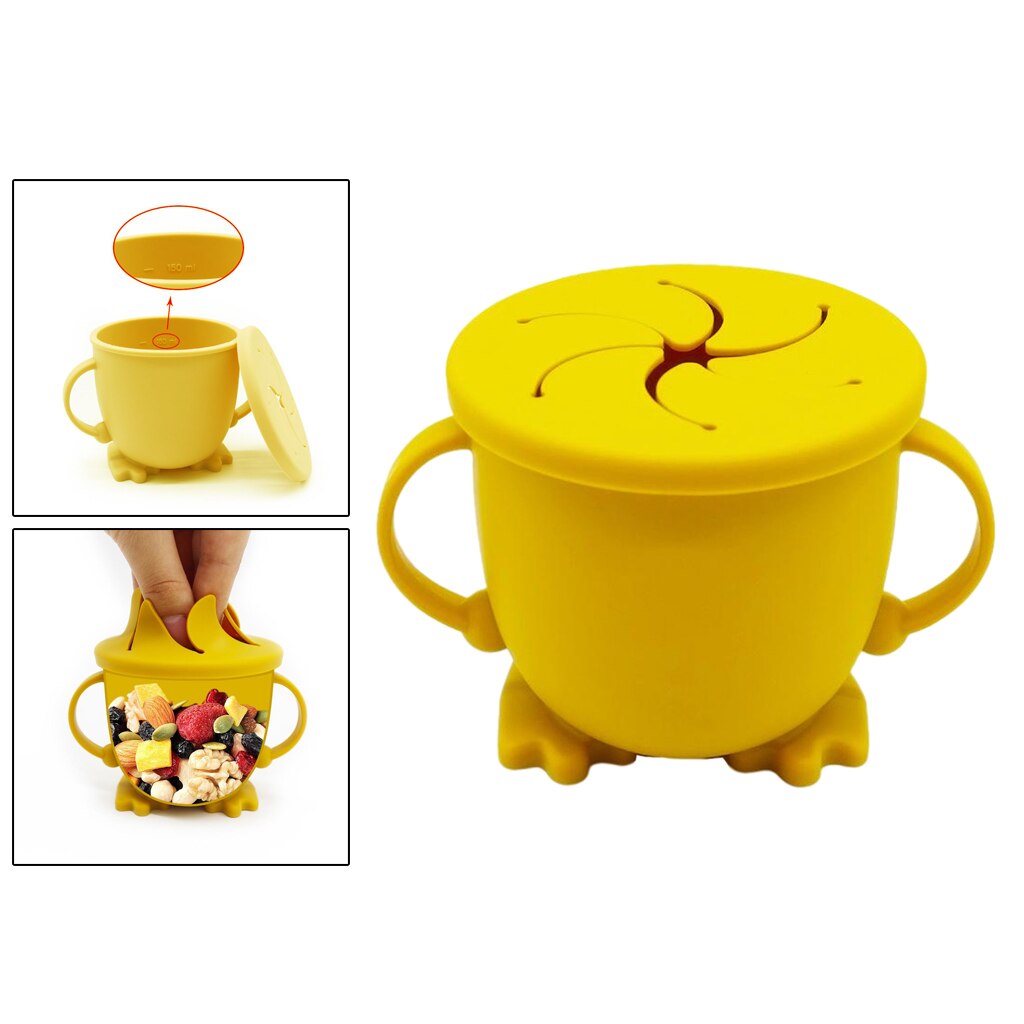 Spill-Proof Baby Kids Peuter Baby Siliconen Snack Cup Met Deksel Snack Kom Container: Yellow