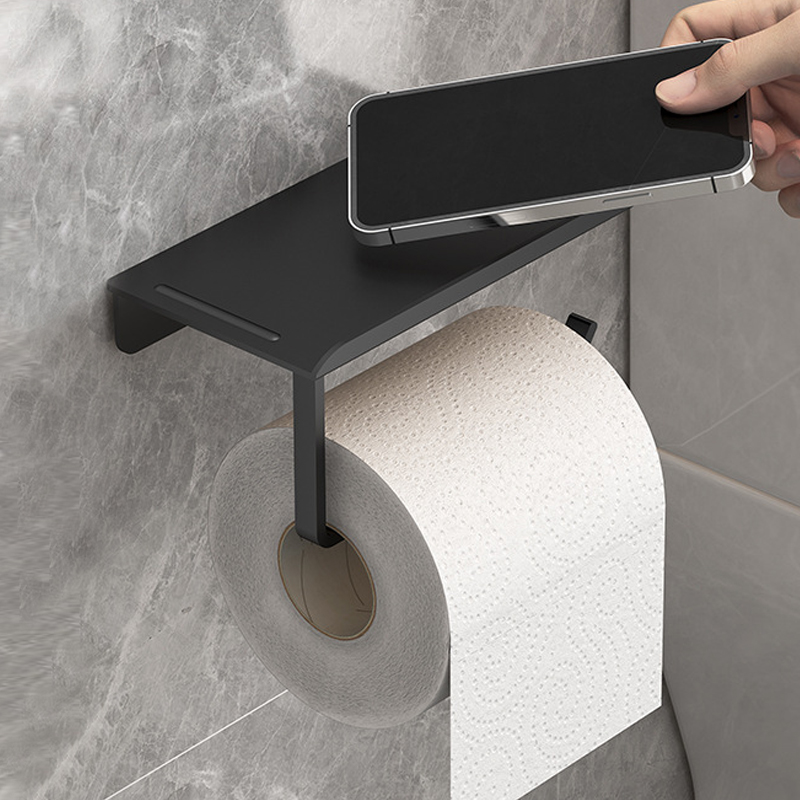 Toiletpapirrulleholder uden hulning, selvklæbende i badeværelsespapirholder i plastik, nem montering af papirrulleholder