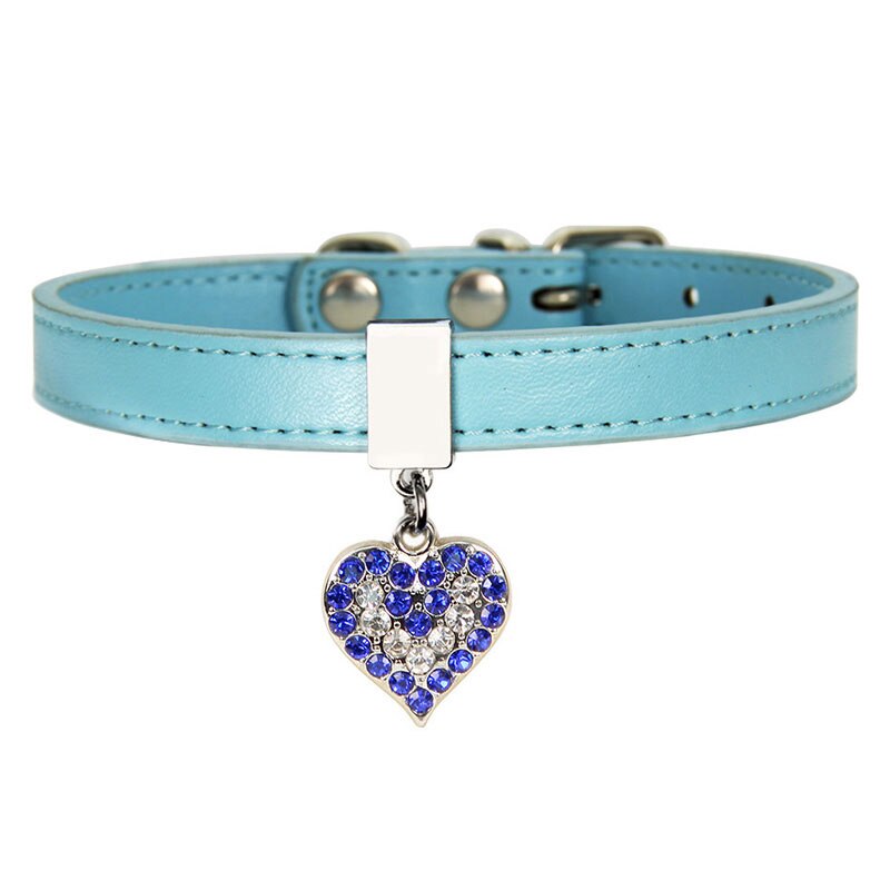 Hjärta strass hundhalsband kristall valp chihuahua hundhalsband koppel för små medelstora hundar husdjursleverantör xs sm doggyzstyle: Blå / S