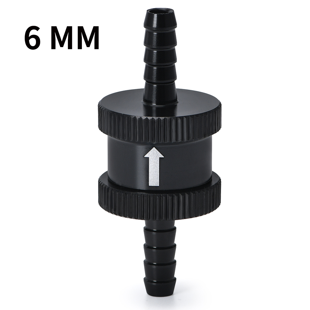 6 rozmiar 4MM / 6MM / 8MM / 10MM / 12MM / 16MM bez powrotu w jedną stronę zawór zwrotny paliwa ze stopu aluminium benzyna diesel: 6MM czarny