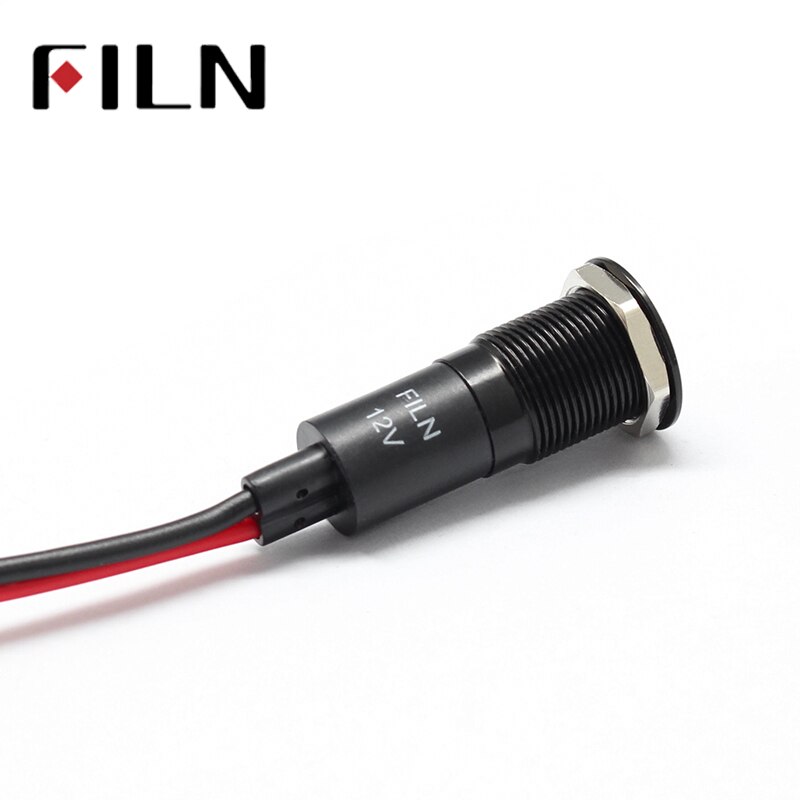 FILN 14mm Car dashboard Brake failure symbol led red yellow white blue green 12v led Black shell indicator light with 20cm cable