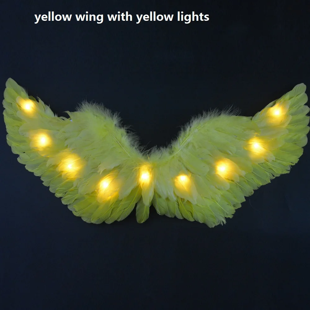 Princess Women Kids LED Glow Light Angel Feather Wing Fairy Girls Props Party Costume Wedding Decoration Christmas Halloween: L / Yellow
