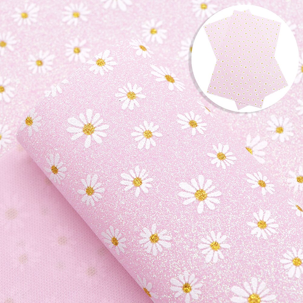 20*33cm Flower Printed Fine Glitter Faux Leather Fabric Sheet Leatherette Clothing Upholstery DIY Earrings Hair Bows,1Yc11696: 1107178013