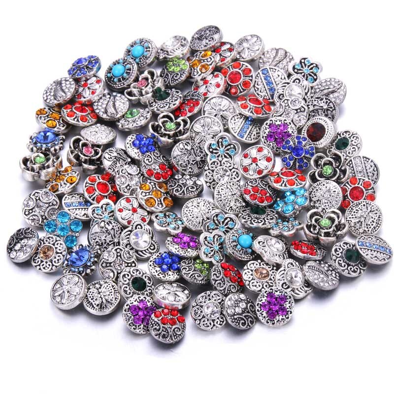 10pcs/lot Mix Style Rhinestone 12mm 18mm Resin metal Snap Buttons Jewelry Fit Charm Bracelets &amp; Bangles For women man: 12mm mix metal