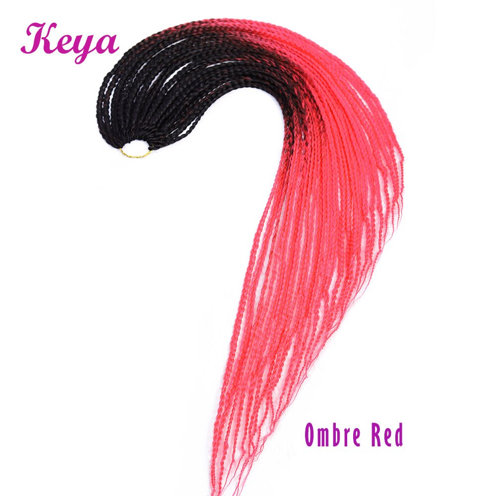 Ombre Pink Crochet Box Braids 24 Strands Synthetic Crochet Hair Extensions 24 Inch Heat Resistant Fiber Braiding Hair: T1B/Red / 3Pcs/Lot