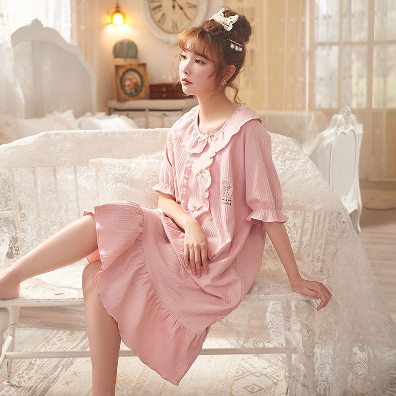 Roseheart Vrouwen Homewear Roze Sexy Nachtkleding Nacht Jurk Kant Katoen Nachtkleding Nachtjapon Nachtkleding Luxe Vrouwelijke Mooie Jurk