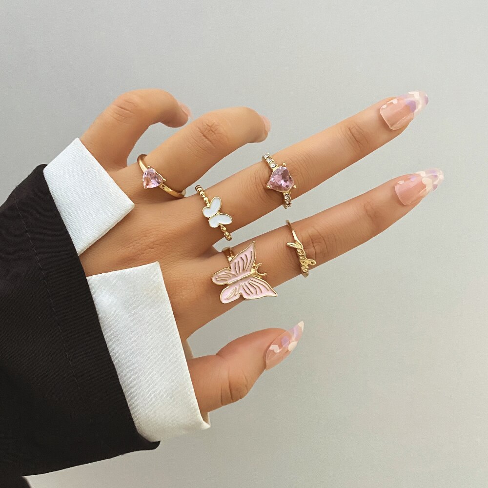 Ifmia Vintage Gouden Vlinder Kristal Ringen 2022 Bohemian Angel Heart Ring Voor Vrouwen Midi Vinger Ring Set Mode-sieraden