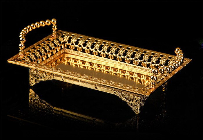 luxury European style Gold golden Silver Plate Metal Fruit sugar Trays KTV hotel Plate Basket Wedding Party tray dish