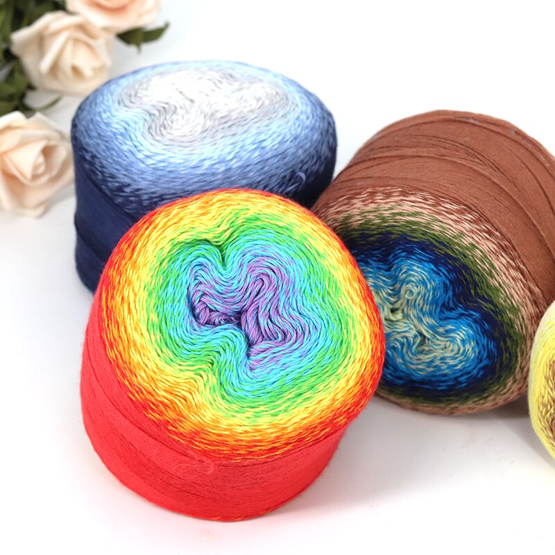 COOMAMUU Thin Rainbow Yarn 220G/ball Dyed Crochet Yarn Cotton Knitting Yarns Thread for DIY Cape Sweater