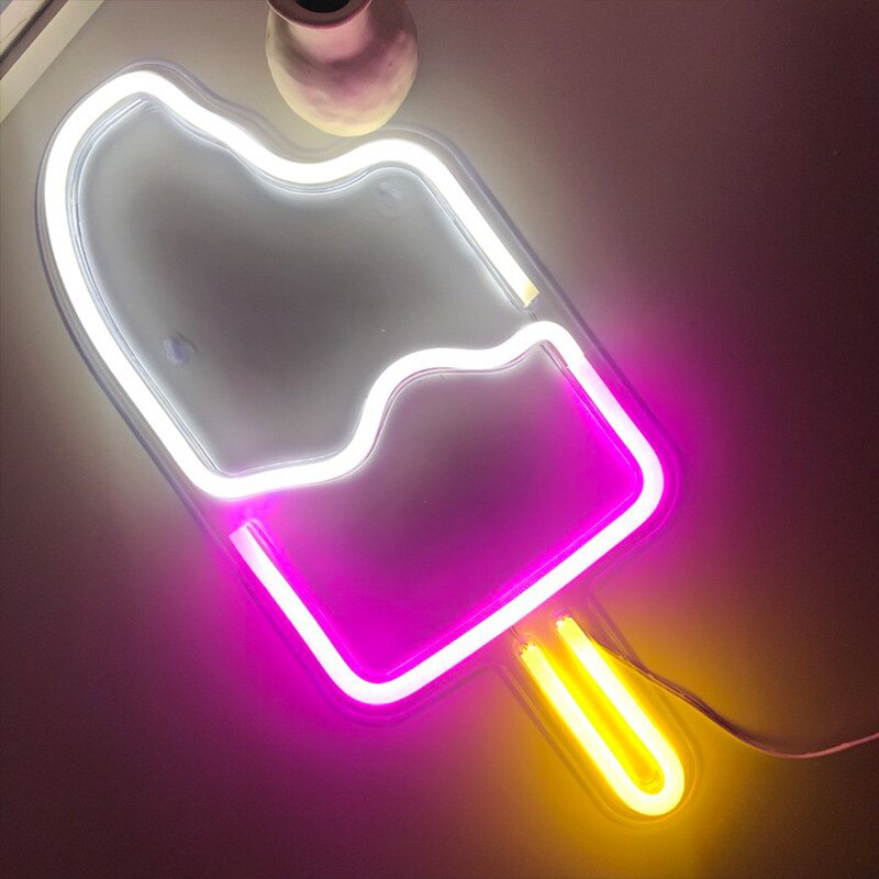 USB powered LED Neon Light Sign summer Beer Ice cream Bar Neon Wall Lights Room Party Decor Kids Birthday