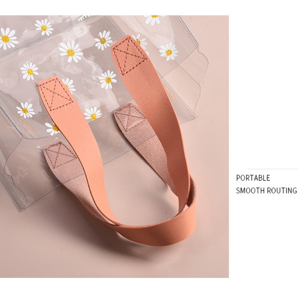 Transparent Klar Toteväska PVC Handtag Transparent Shoppingväskor Liten Daisy Handväska