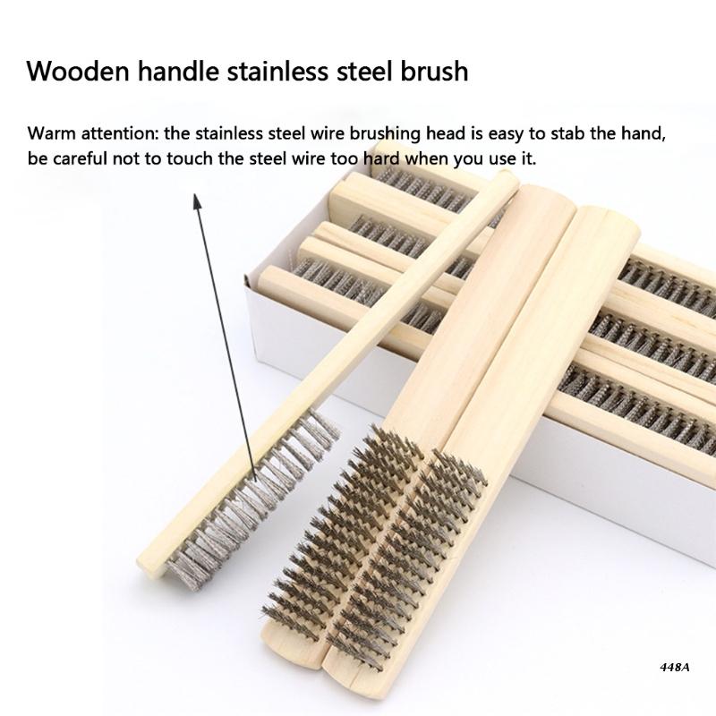 Wire Brush Set for Cleaning 3-Pack Multi Purpose Wood Handle Stainless Steel Wire Scratch Brush for Heavy&amp;Light Cleaning