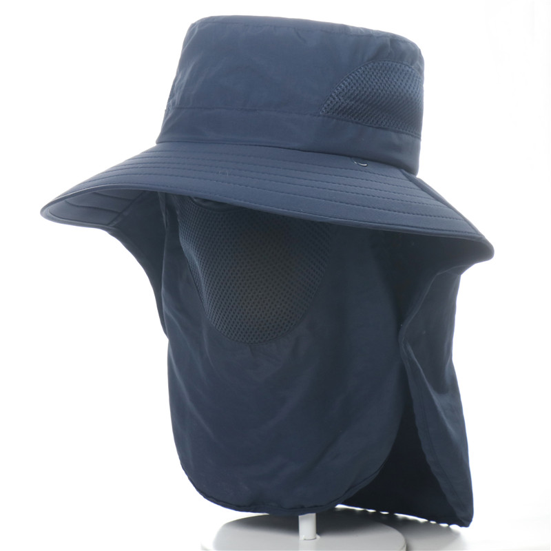 CAMOLAND Women Men Waterproof Bucket Hats With Neck Flap Summer UV Protection Sun Hat Male Breathable Fishing Hiking Caps: Navy