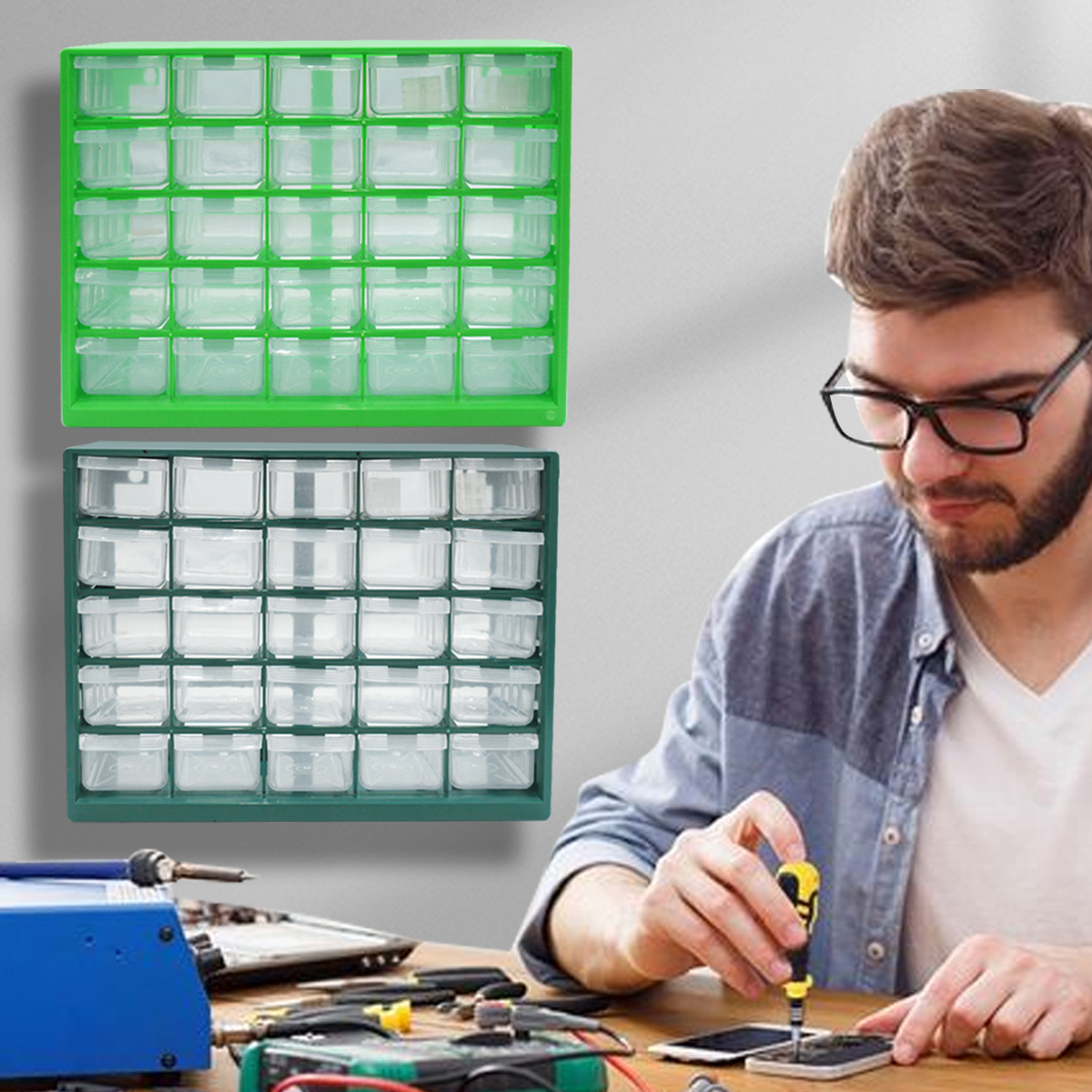 25 Multi-grid Drawer Parts Box Wall-mounted Screw Classification Component Box Tool Case electronic components Storage ToolBox