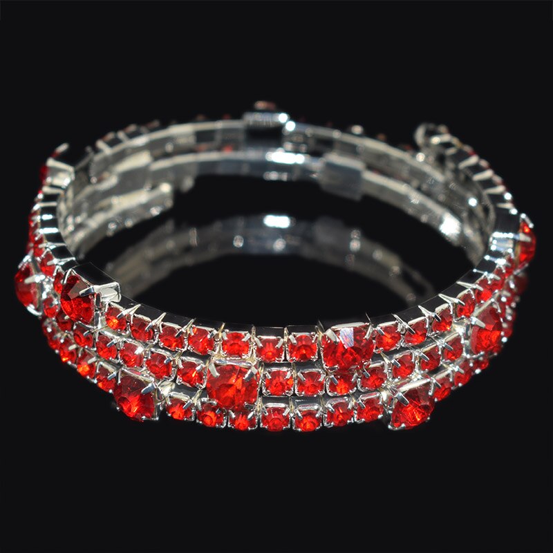 Crystal Manchet Armbanden Voor Vrouwen Rhinestone Verzilverd 3 Rij Bangle Armband Wedding Bridal Sieraden Meisje: hong se