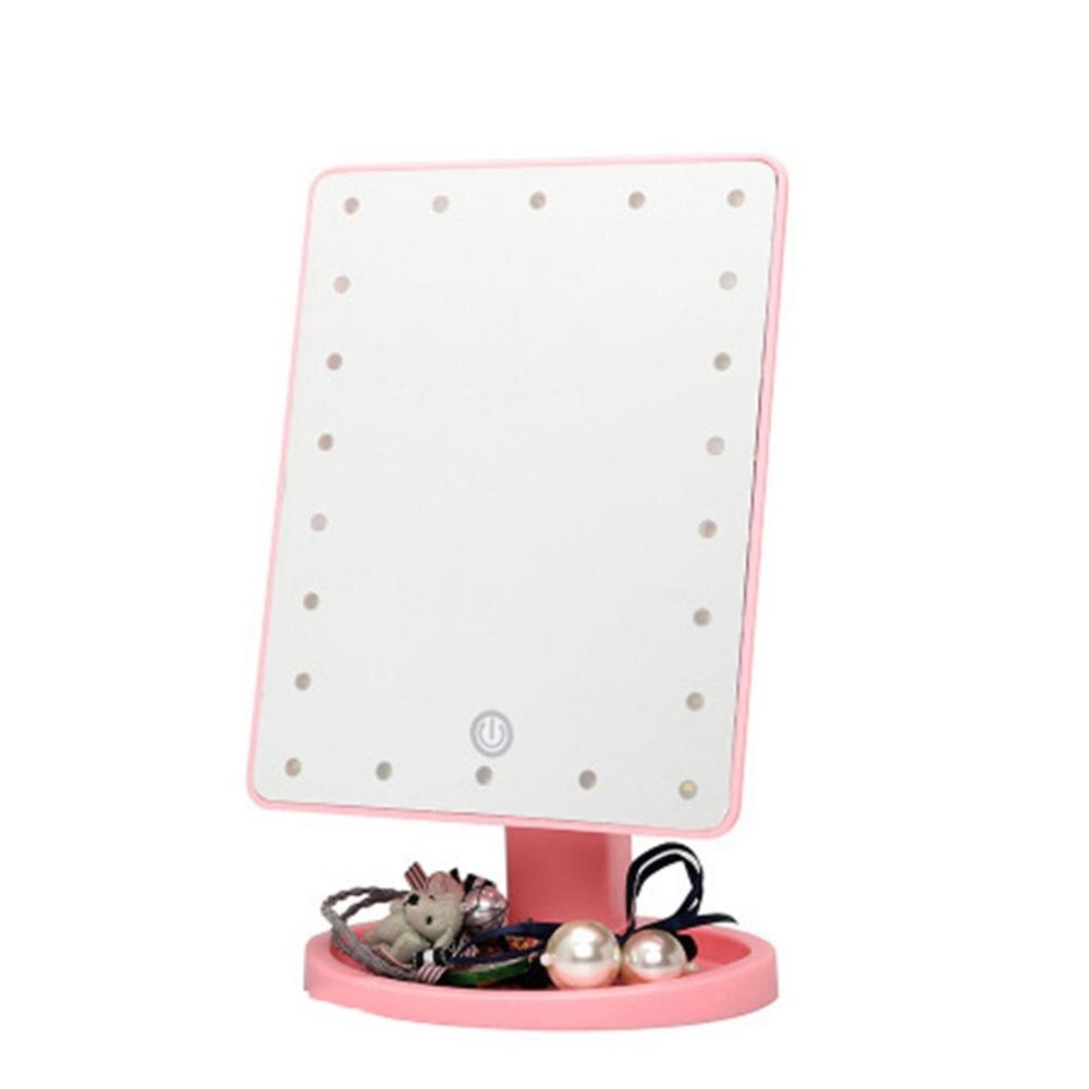 Square Benched Led Makeup Mirror With 22 Light Complement Touch Switch Makeup Dresser Mirror 360 Degree Rotating Makeup Mirrors: Pink