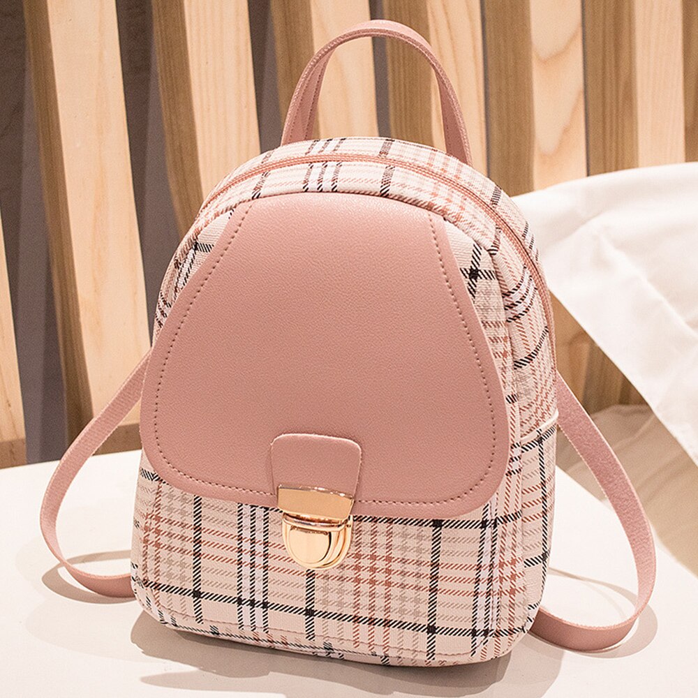 Mini Backpack Women Crossbody Bag For Teenage Girl Plaid Women Shoulder Phone Purse Korean Style Trendy Female Bagpack: pink