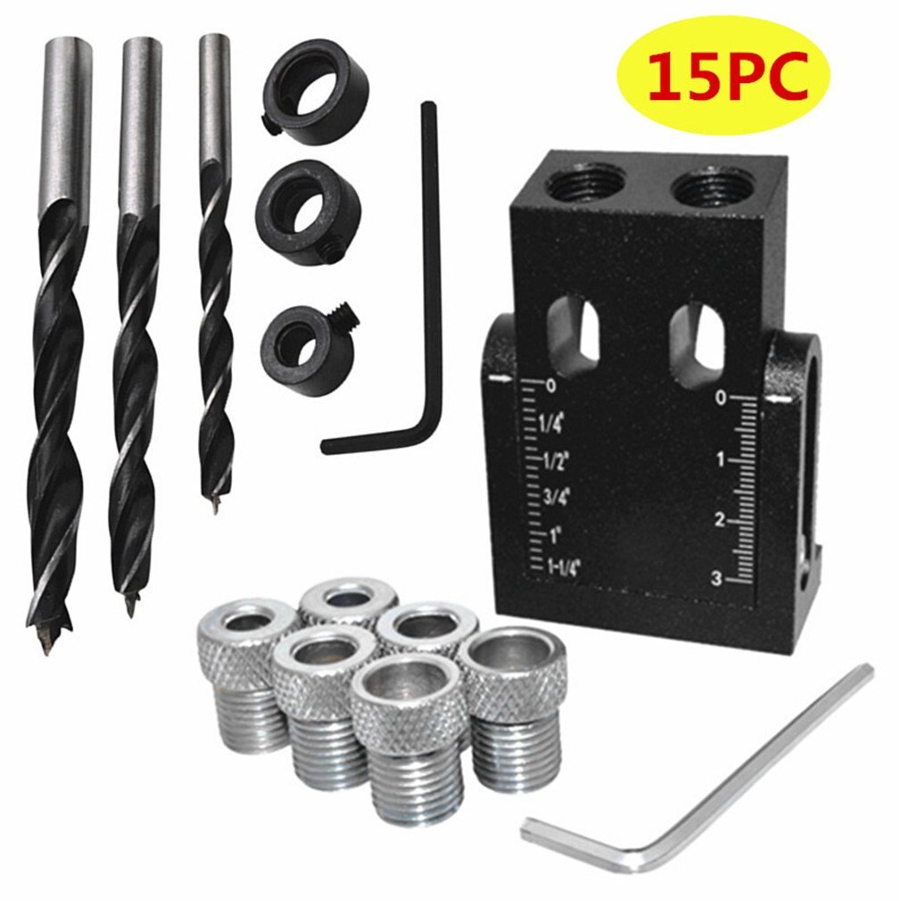 Woodworking Guide Positioner Kit Oblique Hole Locator Positioner Drilling Bits Jig Clamp Woodworking Kit 15 Angle: Locator 15pc