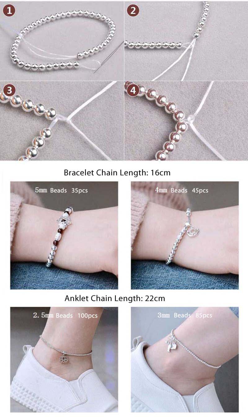 Kleine Loch Echt Reine Solide 925 Sterling Silber Perlen Spacer Round Glatte Lose Perle DIY Armband Halskette Schmuck Erkenntnisse