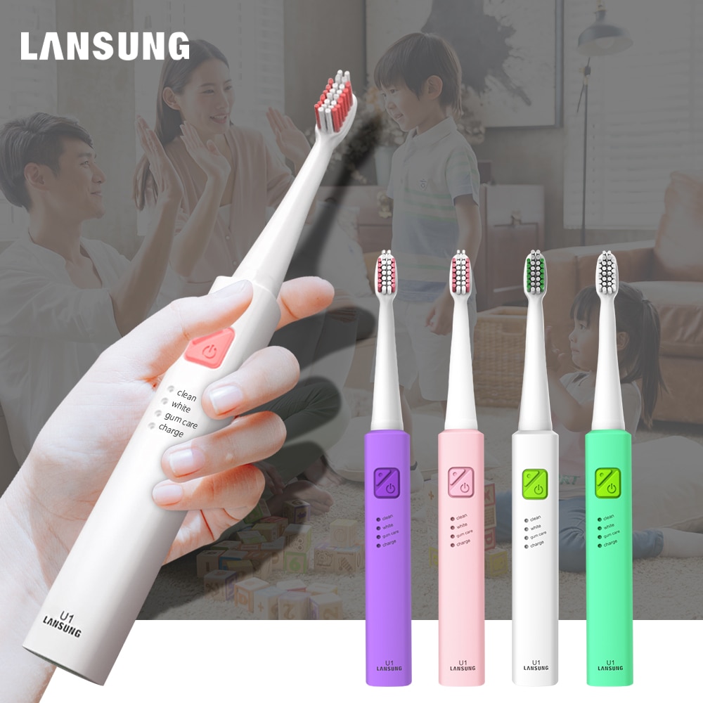 Lansung Schall- Elektrische Zahnbürste Ultra Schall- USB Aufladbare Erwachsene Zahnbürste Clever 4 Zahnbürste Köpfe Austauschbare Bleichen