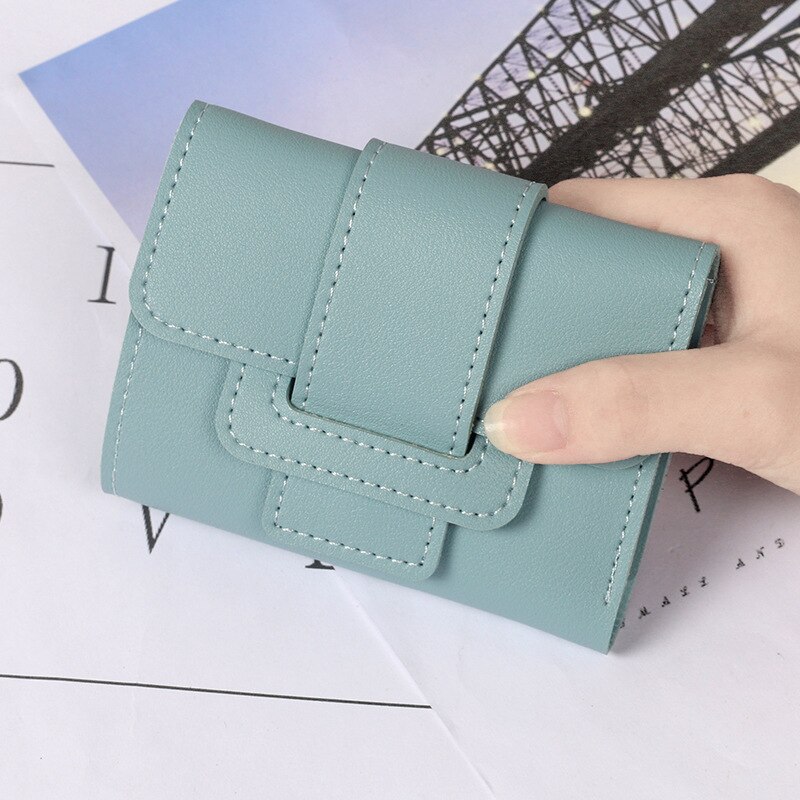 Leisure Casual Solid Color Pull-belt Three Fold Women's Wallet Women's Purse Clutch Students Short Wallet For Female