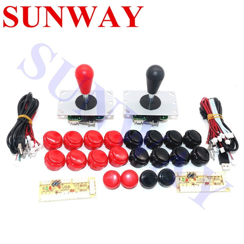 Arcade Joystick kit de bricolage zéro retard Arcade kit de bricolage USB encodeur à PC Arcade Sanwa Joystick + Sanwa boutons poussoirs pour Arcade Mame: Red and Black
