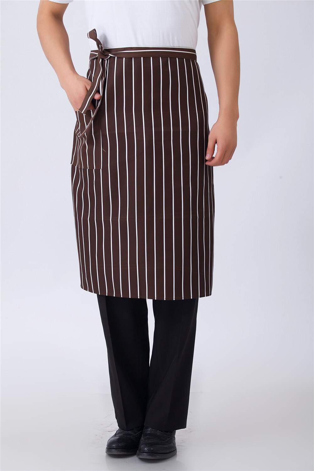 Unisex ternet stribet grafisk tryk halvt justerbart halvt forklæde restaurant hotel tjener kok hjem køkken arbejdstøj uniform forklæde: 4
