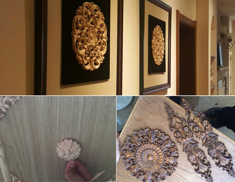 Woodcarving Flower Carved Wood Applique China Furniture Decorative Gate Bed Crown Cabinet Vintage Home Decor 20CM 24CM 30CM 40CM