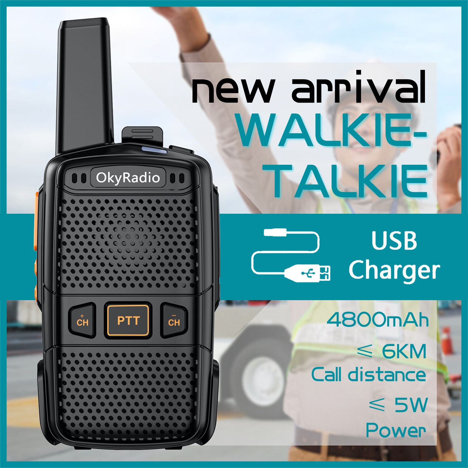 5W Werk Walkie-Talkie 6Km Call 4800Mah 470Mhz Real-Time Walkie-Talkie Draagbare waterdichte Walkie-Talkie Anti