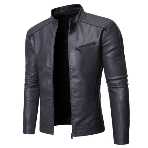 Men Jacket Leather Motorcycle Men's Leather Lapel Versatile Personality Slimming Zipper Pocket Men's Wash Leather Coat: Dark Grey / M