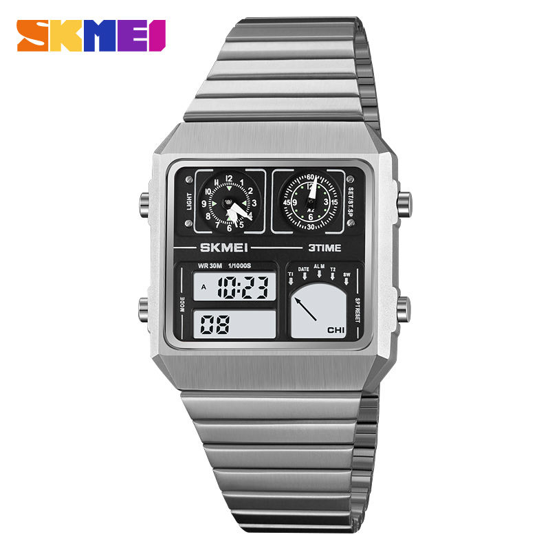 Skmei Digitaal Horloge Waterdicht Digitaal Stainlessstalen Thermometer Sporthorloge Heren Vrijetijdsbesteding Elektronisch Horloge Klok Led: Coffee