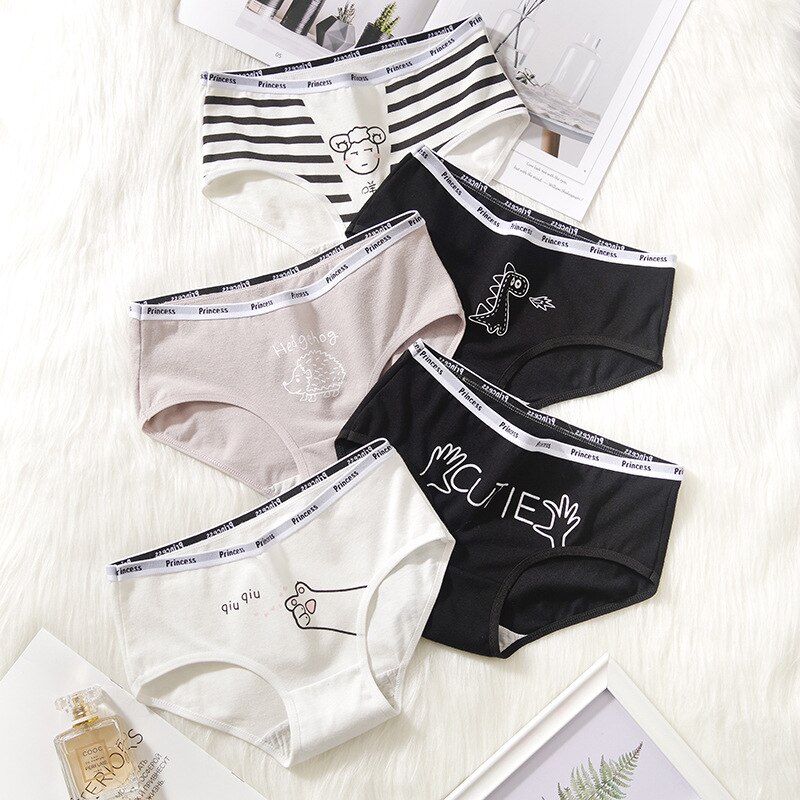 Calcinha com desenhos de animais fofos para mulher, roupa interior respirável de algodão macio plus size, lingerie sexy calcinha feminina: XL / 2