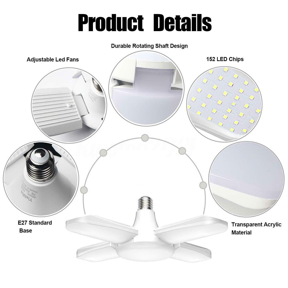 E27 Deformable LED Garage Light 4500 lumens 6500K AC85-260V 100W Multi Usage Workshop Utility Recreation Rooms car shops Lamp