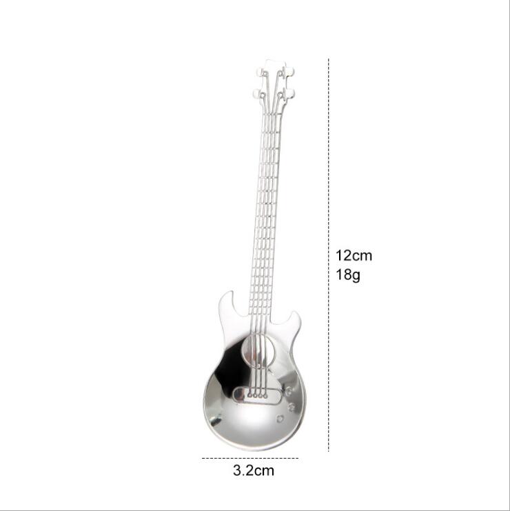 Guitare arc-en-ciel cuillères en acier inoxydable, cuillère à café et à thé, couverts, outils pour boire, cuillère à café 1 pièce: Argent