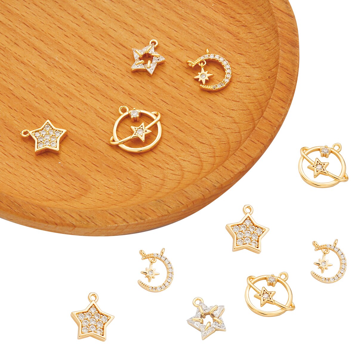 Five-pointed Star Earrings, Gold Diamond Moon Earrings Star Small Exquisite Diamond Earrings Jewelry Making Accessories