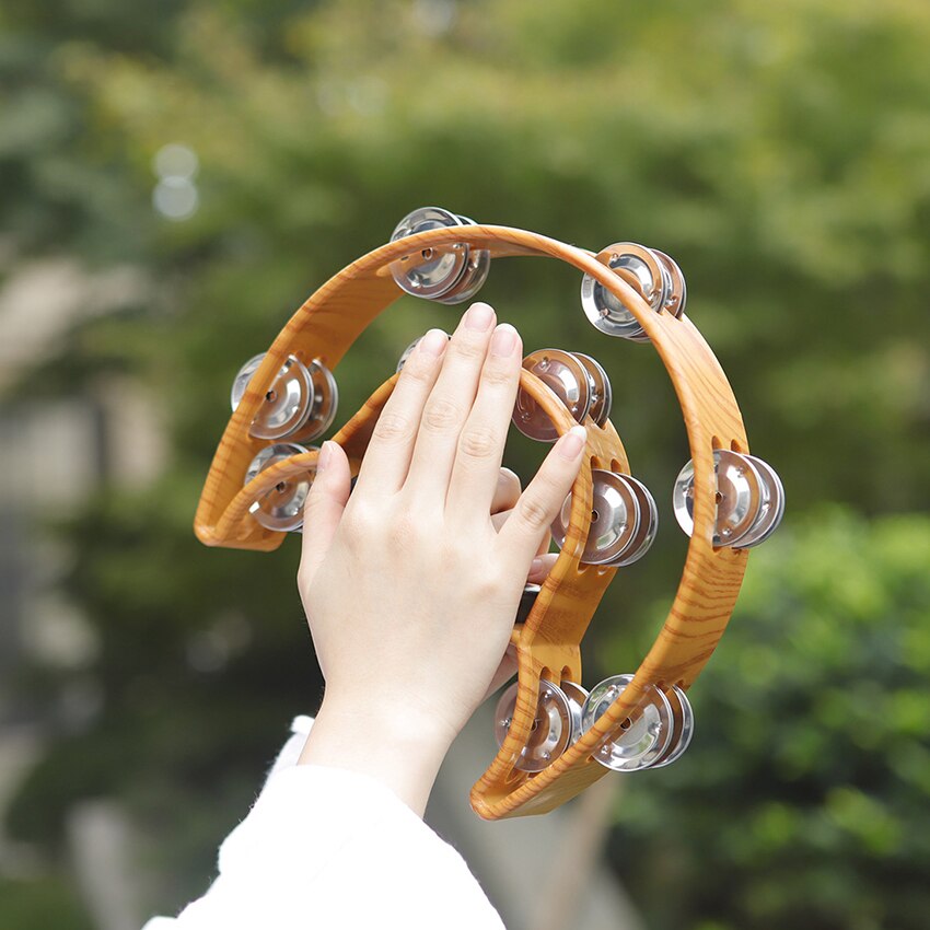 Double Row Tambourine - Metal Jingles Hand Held Percussion, Cutaway Tambourines for Adults Musical Rhythm Tambourine