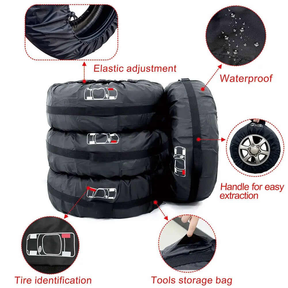 Universele reservewielhoes (4 stuks) van polyester, opbergtassen voor autobanden, auto-accessoires, wielbeschermer voor voertuigen