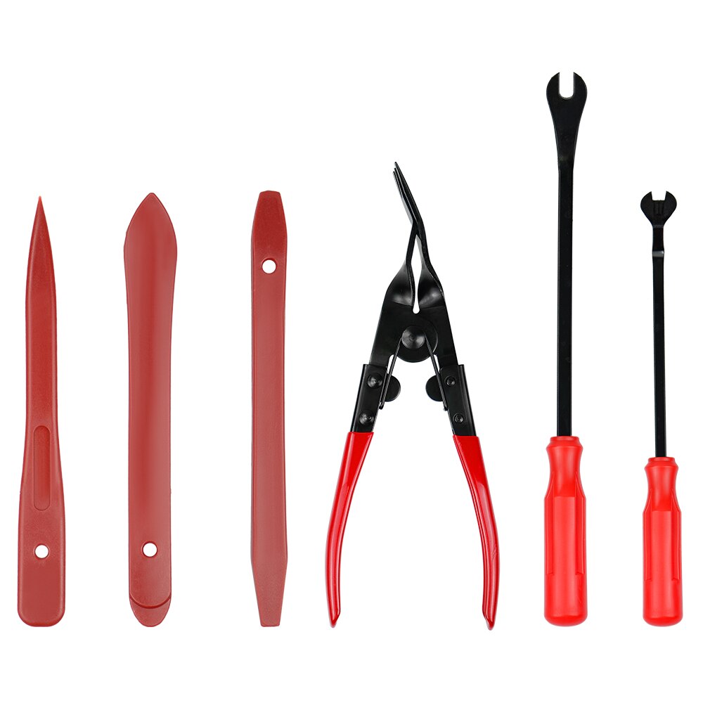 Red Car repair Auto Car Door Panel Remover Clip Trim Auto Fastener Pliers Puller Tool Retaining Clip Remover Pry Bar Tool: 6pcs Removal